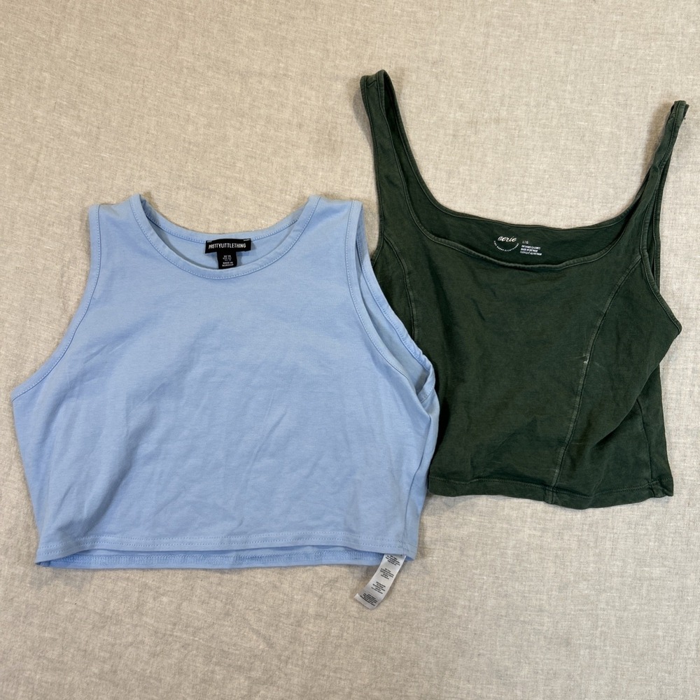 Lot of 2 Womens Cropped Tops Tank Tops Aerie PrettyLittleThing Large, READ